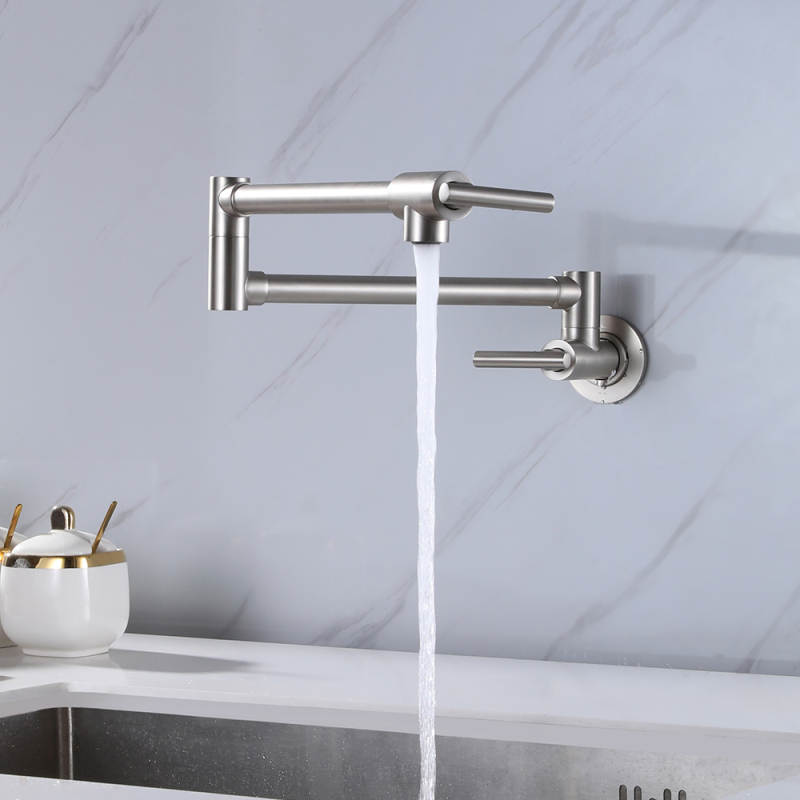 Commercial Kitchen Tap With Spray - ก๊อกน้ำติดผนังสำหรับครัวเชิงพาณิชย์ แบบยืดหดได้ พร้อมหัวฉีดพับได้สำหรับเติมน้ำลงหม้อ