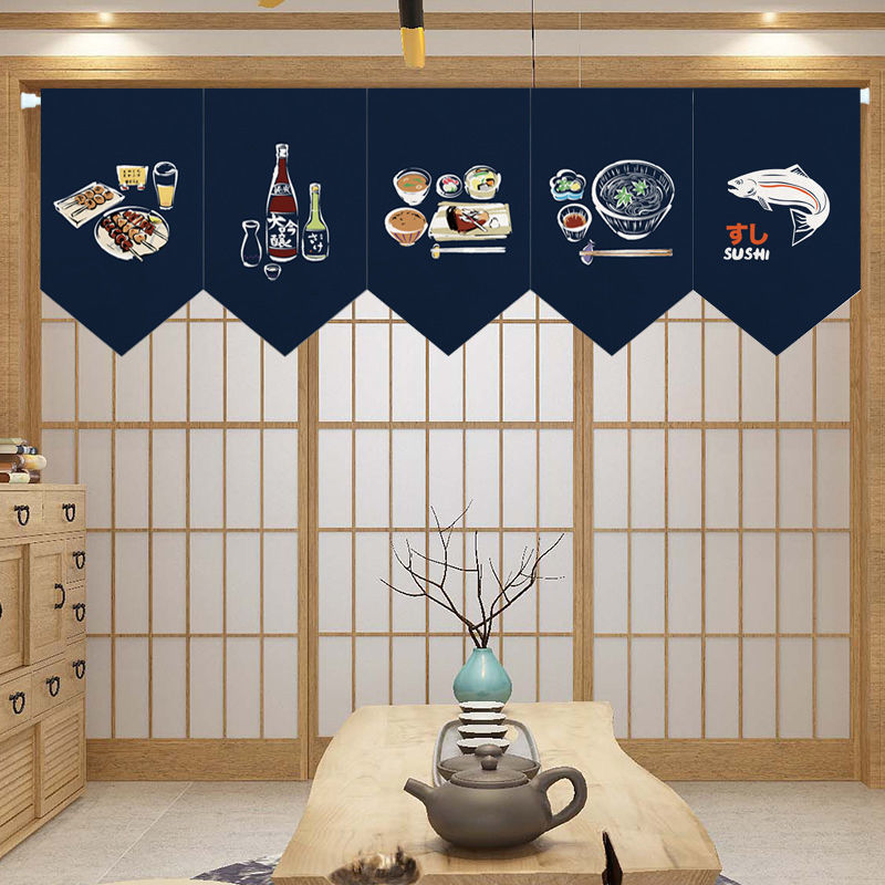 Commercial Kitchen Windows - ธงประดับร้านอาหารญี่ปุ่น ผ้าม่านสั้น ตกแต่งเคาน์เตอร์ ธงแขวนขนาดเล็ก สำหรับประตูและหน้าต่างครัว ผ้าม่านบังแดด