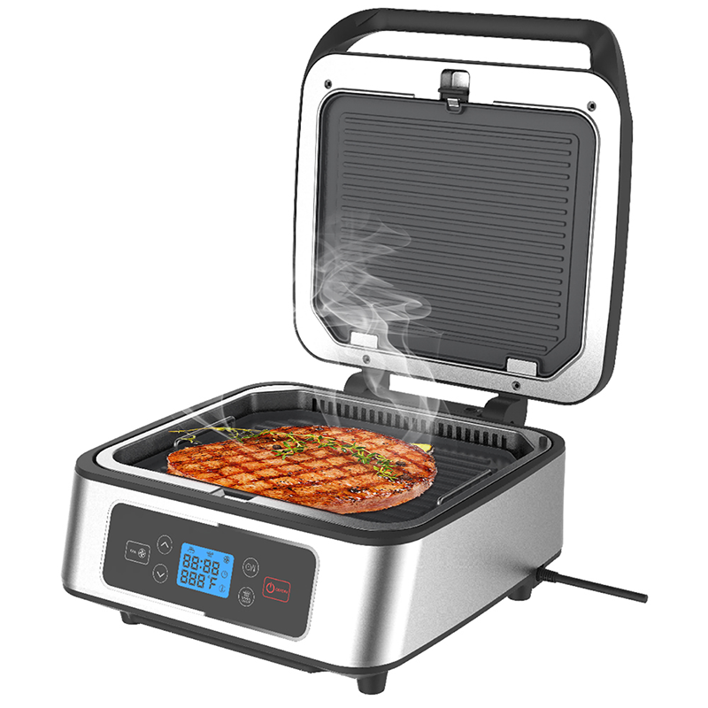 Sandwich Press Panini - เตาย่างสเต็กและเครื่องทำพานินี่เชิงพาณิชย์ - เครื่องทำแซนวิชไฟฟ้าพร้อมแผ่นเคลือบกันติด ปรับอุณหภูมิได้ - สำหรับร้านอาหารและบ้าน