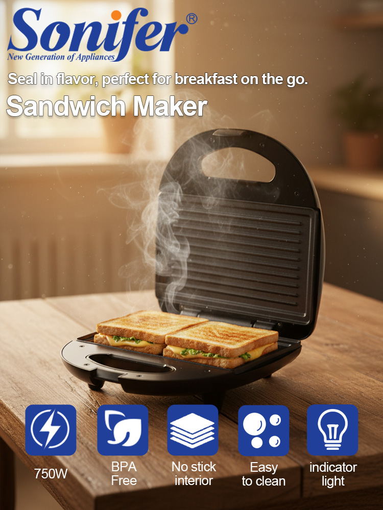 Sandwich Press Panini - เครื่องทำแซนวิช Sonifer SF-6173 750W Non Stick