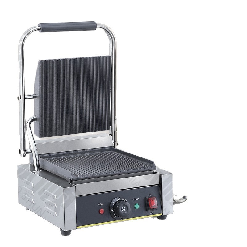 Sandwich Press Panini - เตาปิ้งย่างไฟฟ้าแบบแผ่นเรียบและแบบมีร่อง สำหรับทำแซนวิชพานินี่ เทปปันยากิ และการขายอาหารกลางแจ้ง