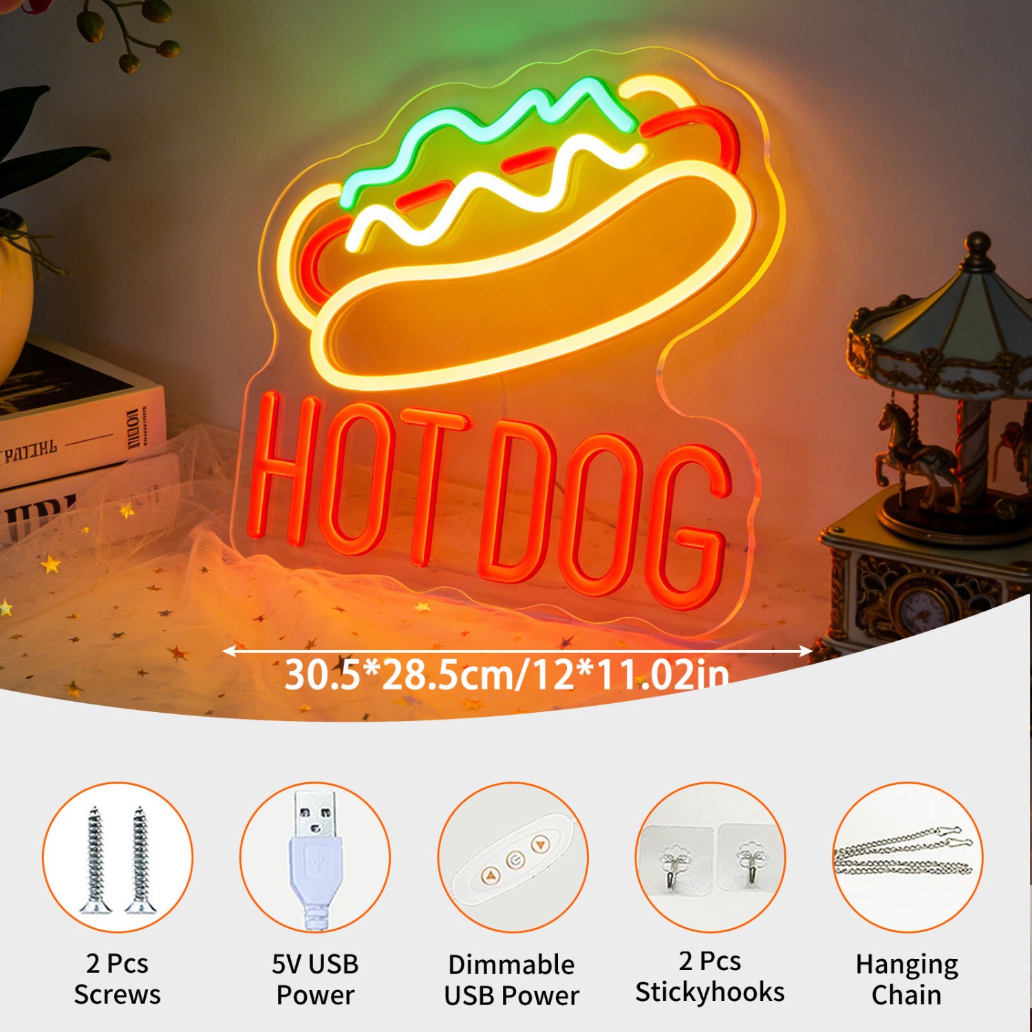 ป้ายไฟนีออนรูปฮอทดอก ไฟ LED ปร - Commercial Kitchen Windows บทวิจารณ์และราคา